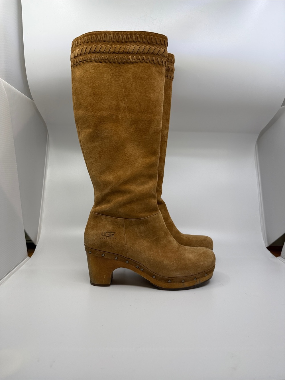 UGG Women's Chestnut Suede Knee Boots with Braided Trim